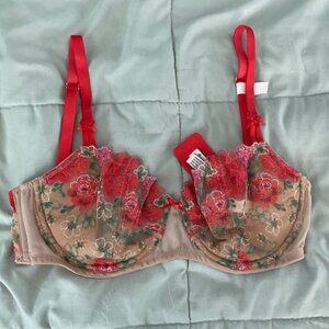 NWT Victoria's Secret Bra 32DD Roses Pink Unlined Underwire Feminine NEW $65